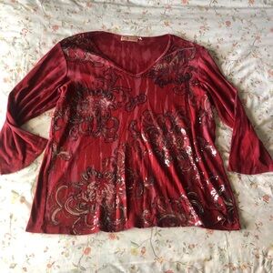 3/$25 Blood orange tie dye sequin 3/4 sleeve top